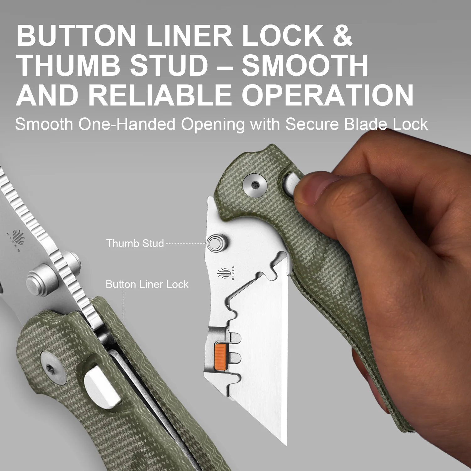 Sheepdog® Utility Knives | Kizer Button Liner Lock™ | C01C Uti 2 | 5Cr15MoV | Micarta | KizerV™ 3488.29JNA1 - Image 10