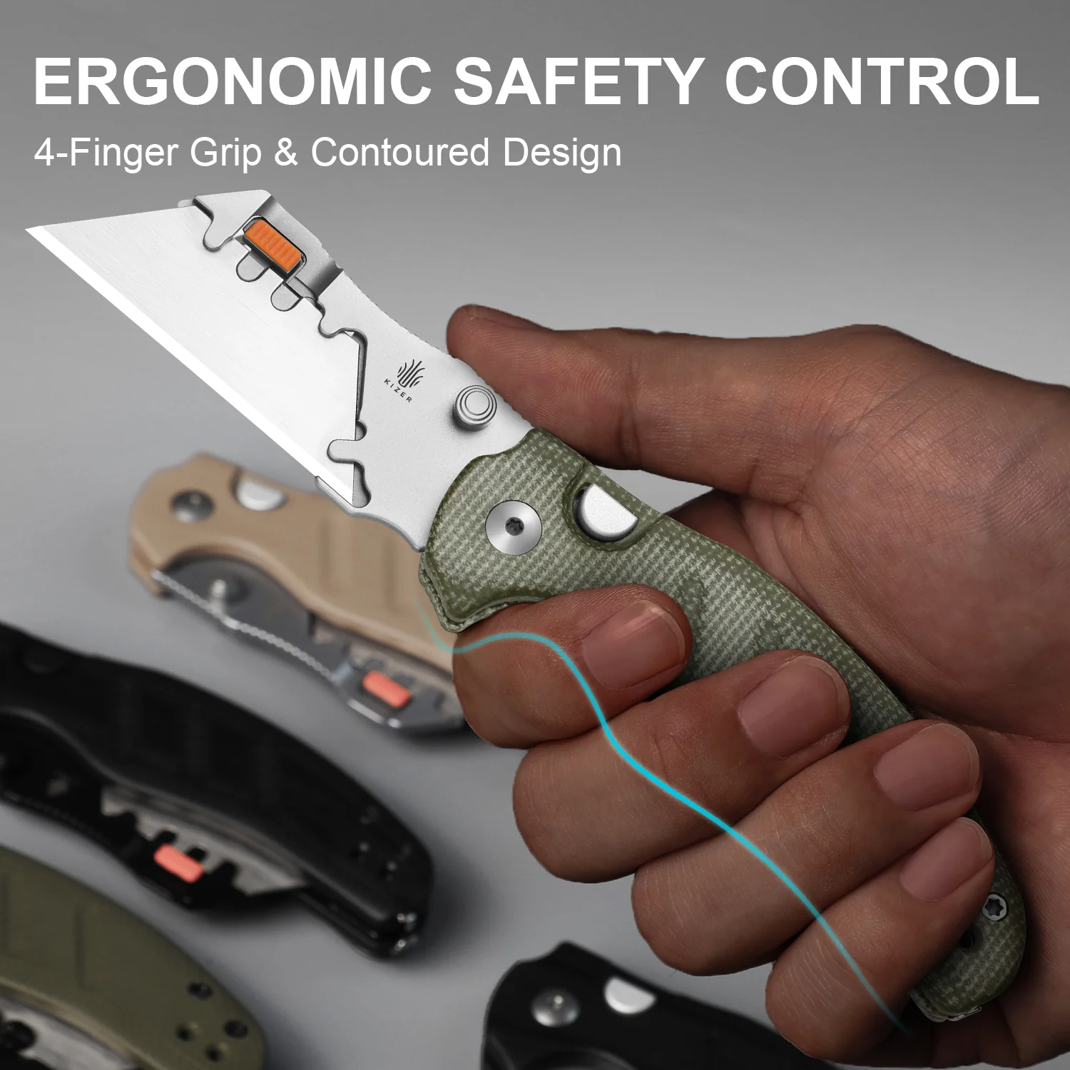 Sheepdog® Utility Knives | Kizer Button Liner Lock™ | C01C Uti 2 | 5Cr15MoV | Micarta | KizerV™ 3488.29JNA1 - Image 12