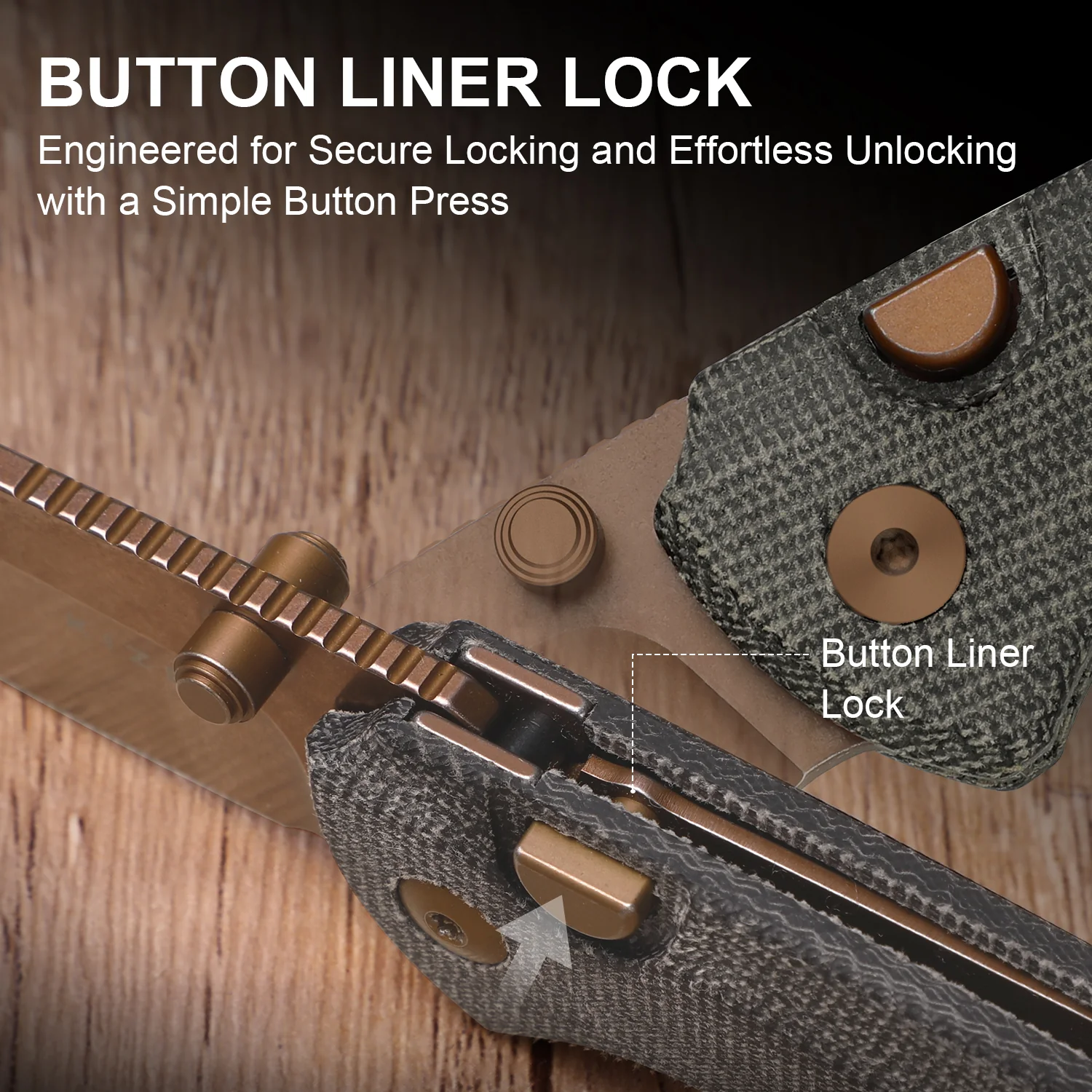 T1 BD | Button Liner Lock™ | Sunset Metal PVD | Nitro-V | Norplex UltreX Micarta | KizerV™ 3490.2BA2 - Image 10