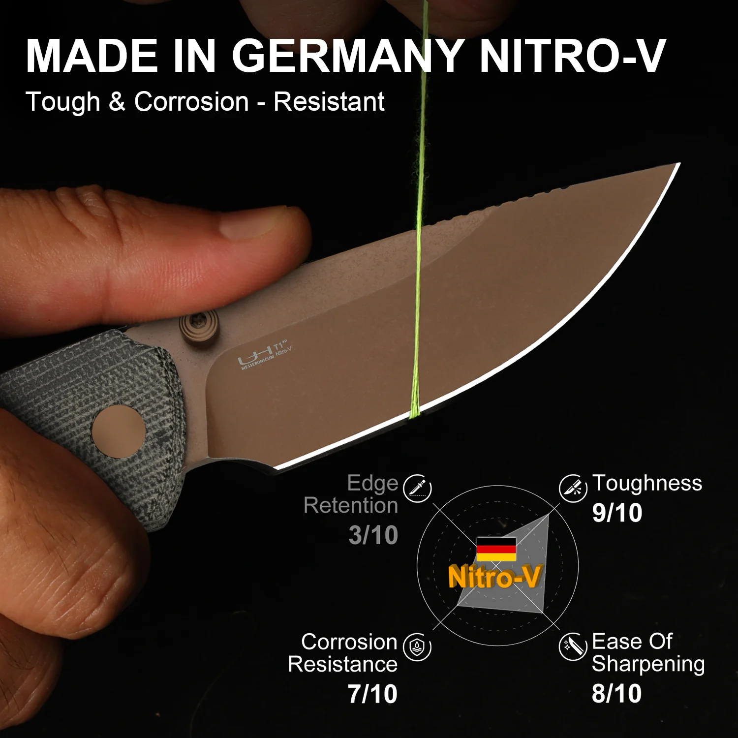 T1 BD | Button Liner Lock™ | Sunset Metal PVD | Nitro-V | Norplex UltreX Micarta | KizerV™ 3490.2BA2 - Image 9