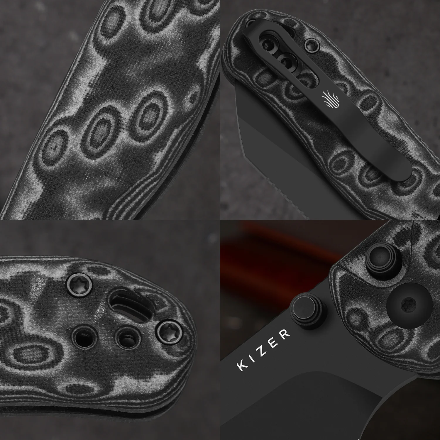 Drop Bear® 2 | Kizer Button Liner Lock™ | Nitro-V | Micarta With Vortex Pattern | KizerV™ 3619.2PR1 - Image 4