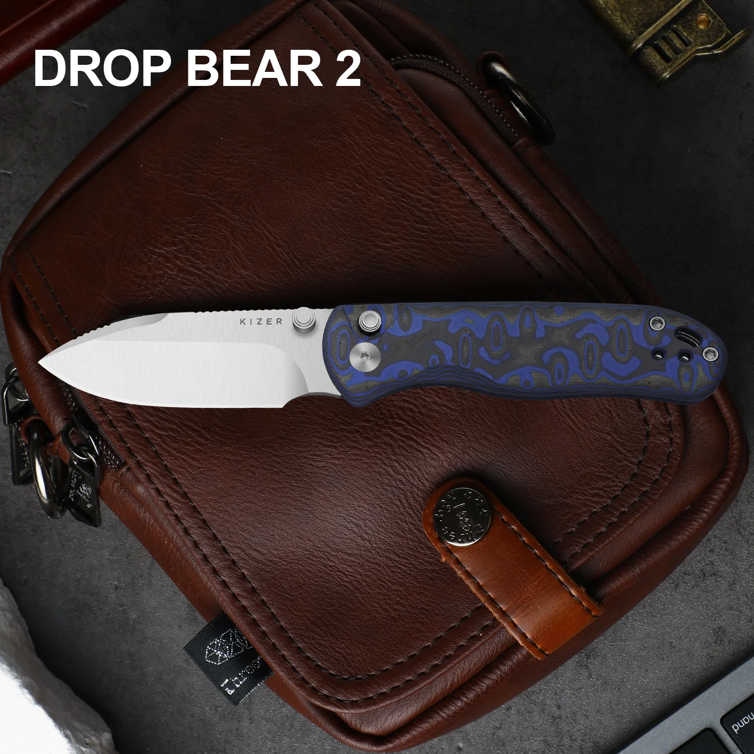 Drop Bear® 2 | Kizer Button Liner Lock™ | Nitro-V | Micarta With Vortex Pattern | KizerV™ 3619.2PR1 - Image 6