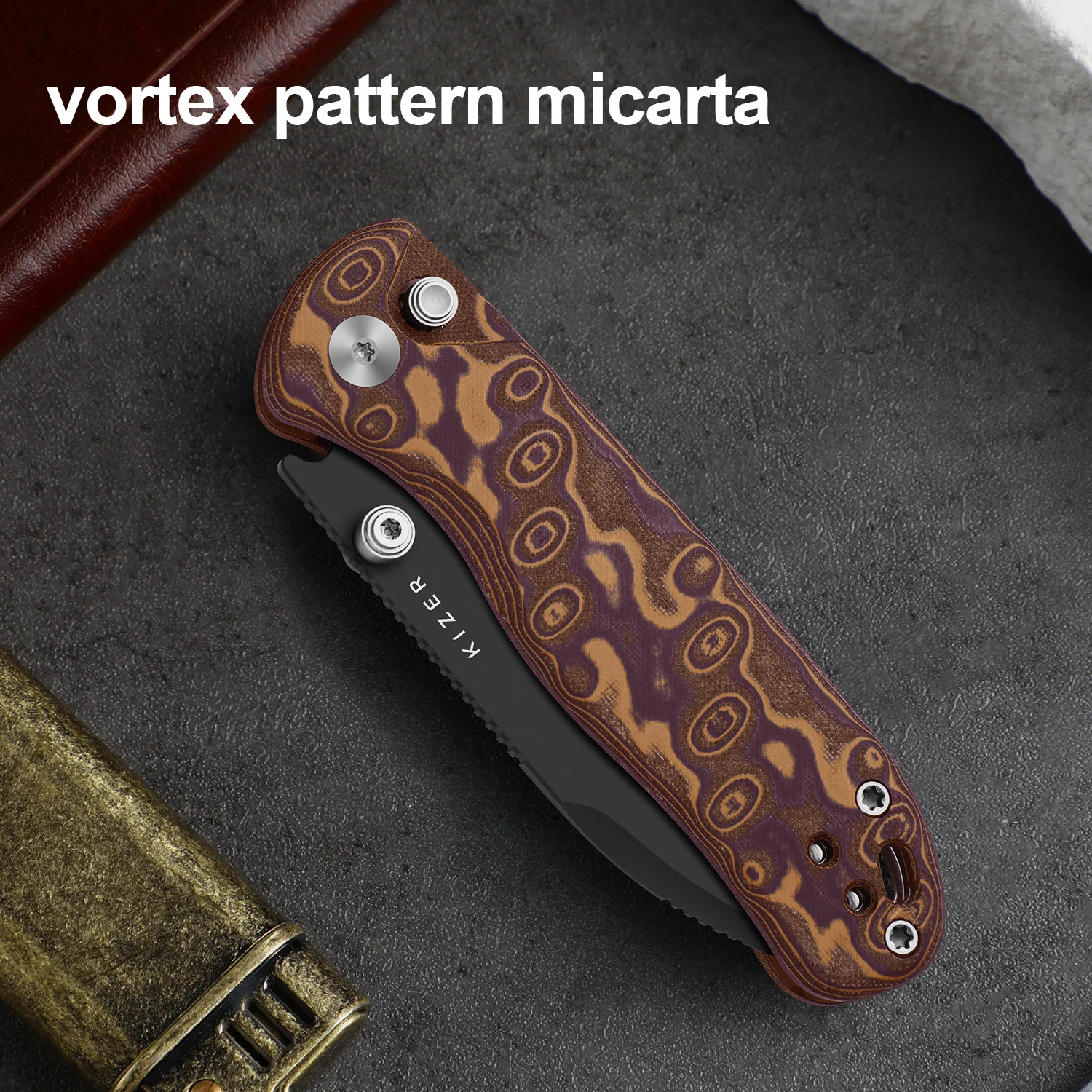 Drop Bear® 2 | Kizer Button Liner Lock™ | Nitro-V | Micarta With Vortex Pattern | KizerV™ 3619.2PR1 - Image 8