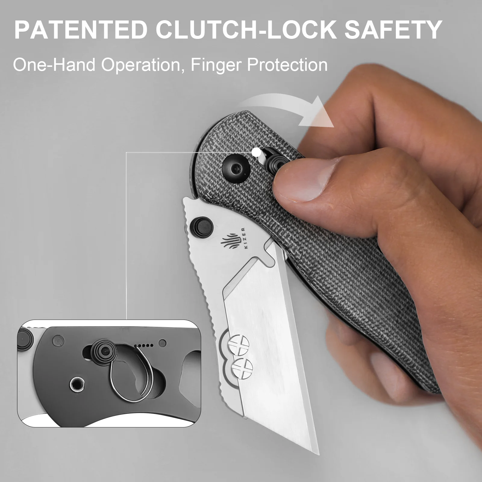 Drop Bear® Utility | Kizer Clutch Lock™ | Uti BEAR 1 | SK5 & 50Cr15MoV | Micarta | KizerV™ 3619JA3 - Image 10