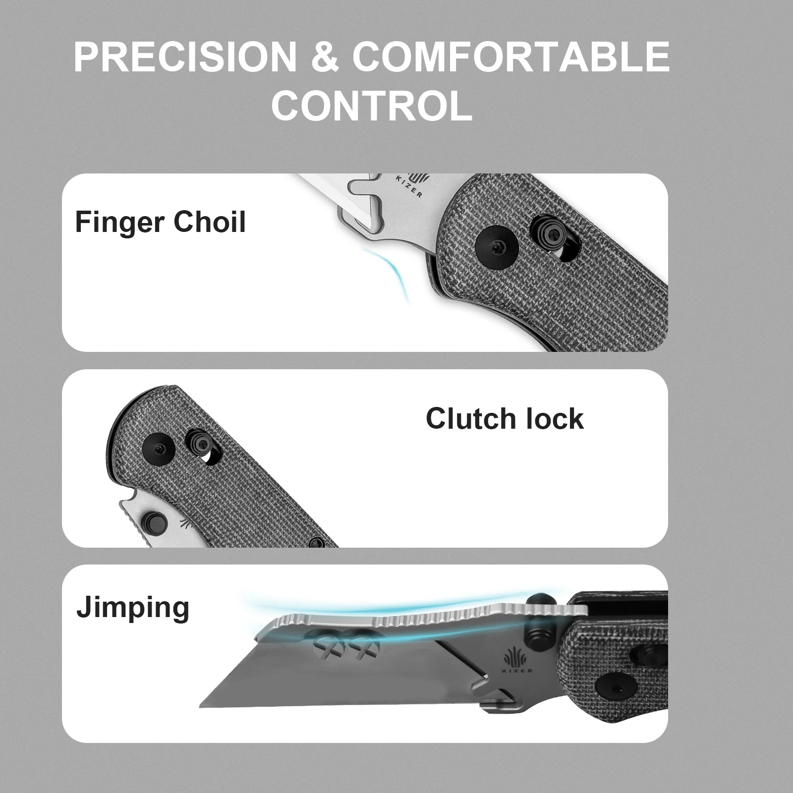 Drop Bear® Utility | Kizer Clutch Lock™ | Uti BEAR 1 | SK5 & 50Cr15MoV | Micarta | KizerV™ 3619JA3 - Image 14