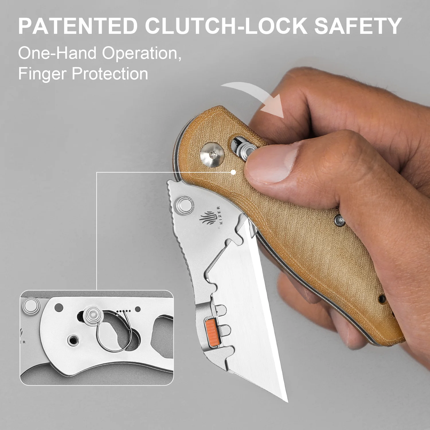 Drop Bear® Utility | Kizer Clutch Lock™ | Uti BEAR 2 | SK5 & 50Cr15MoV | Micarta | KizerV™ 3619JA7 - Image 14
