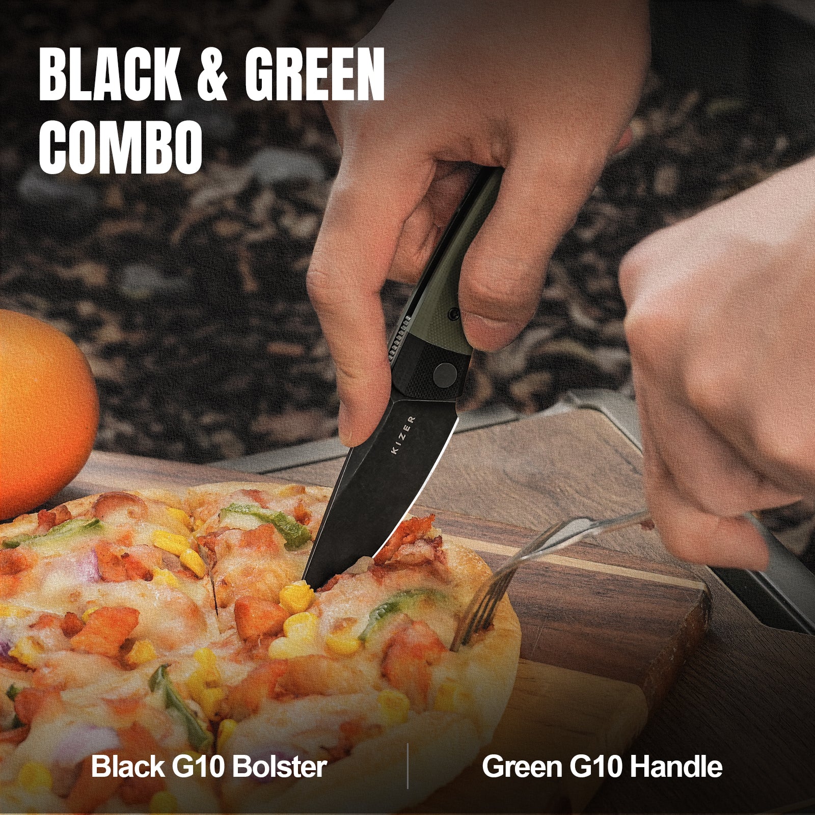 Mini Momo | D2 | Black G10+Olive Green G10 | KizerV™ 3663M2 - Image 9