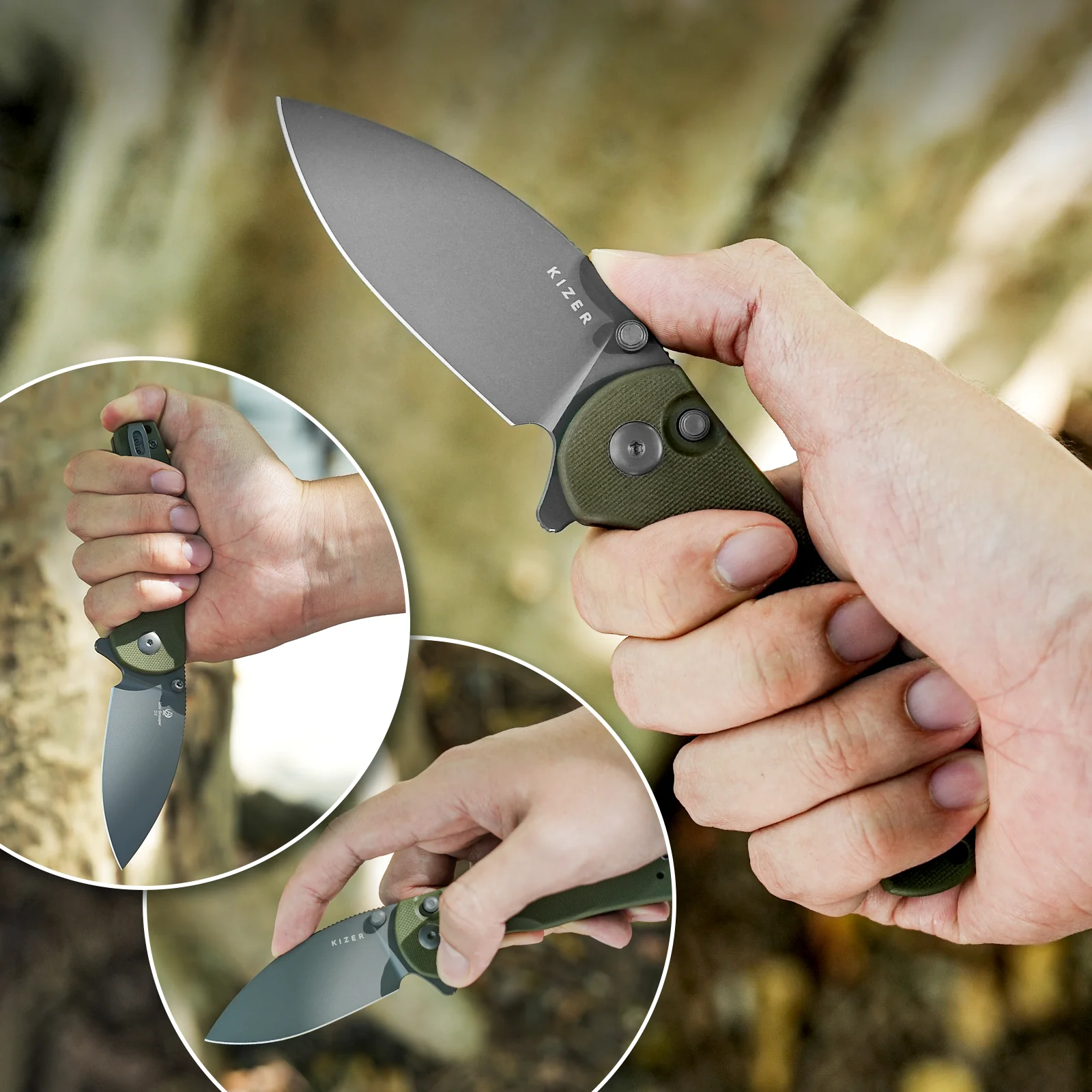 Mini Grouper | D2 | Olive Green G10 | KizerV™ 3669A3 - Image 15