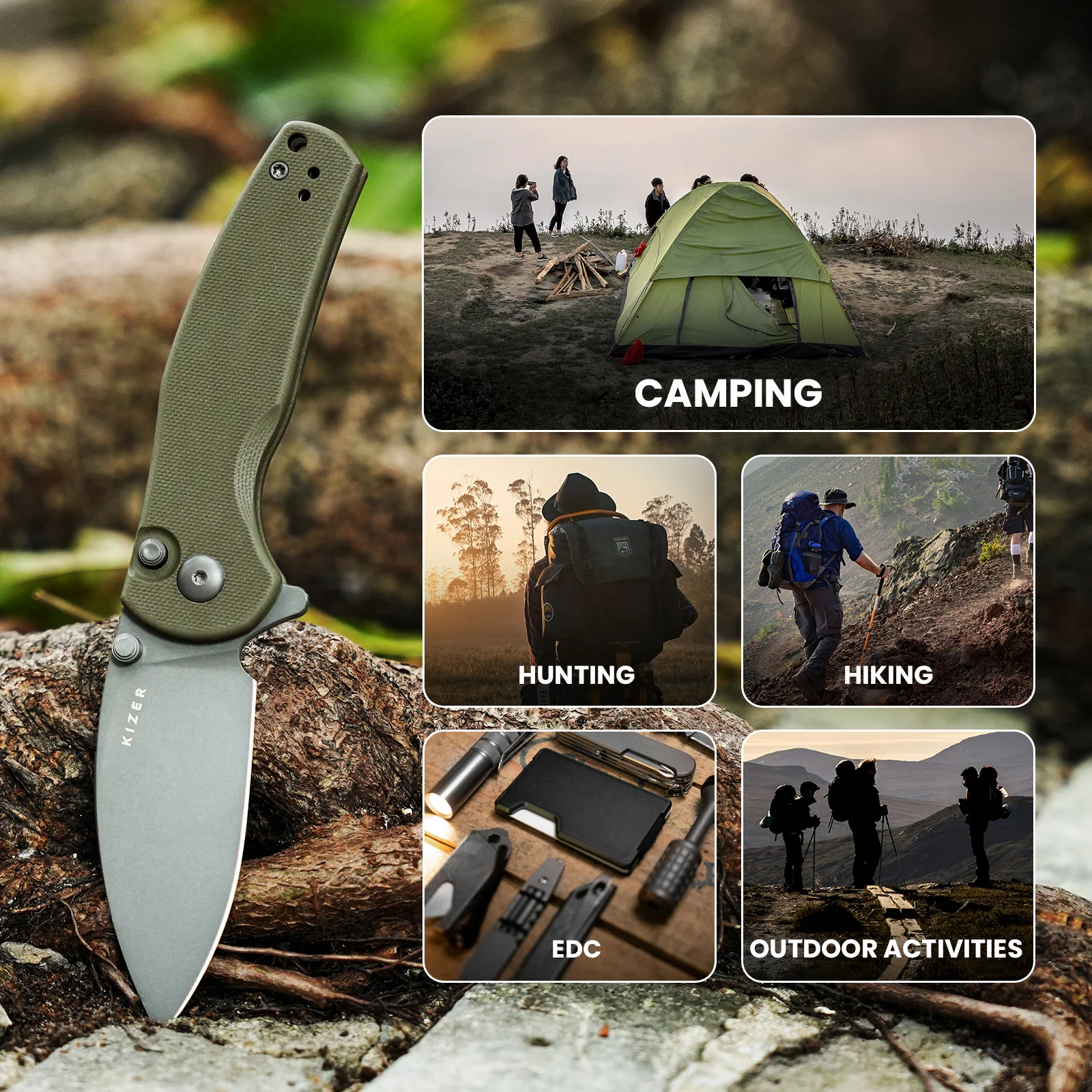 Mini Grouper | D2 | Olive Green G10 | KizerV™ 3669A3 - Image 17