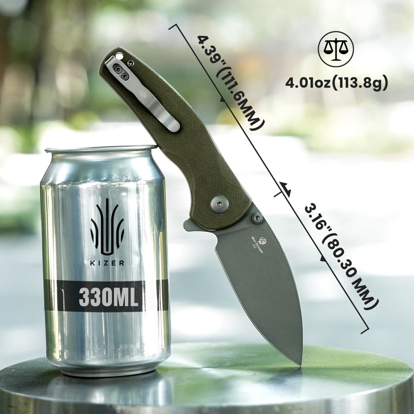 Mini Grouper | D2 | Olive Green G10 | KizerV™ 3669A3 - Image 18