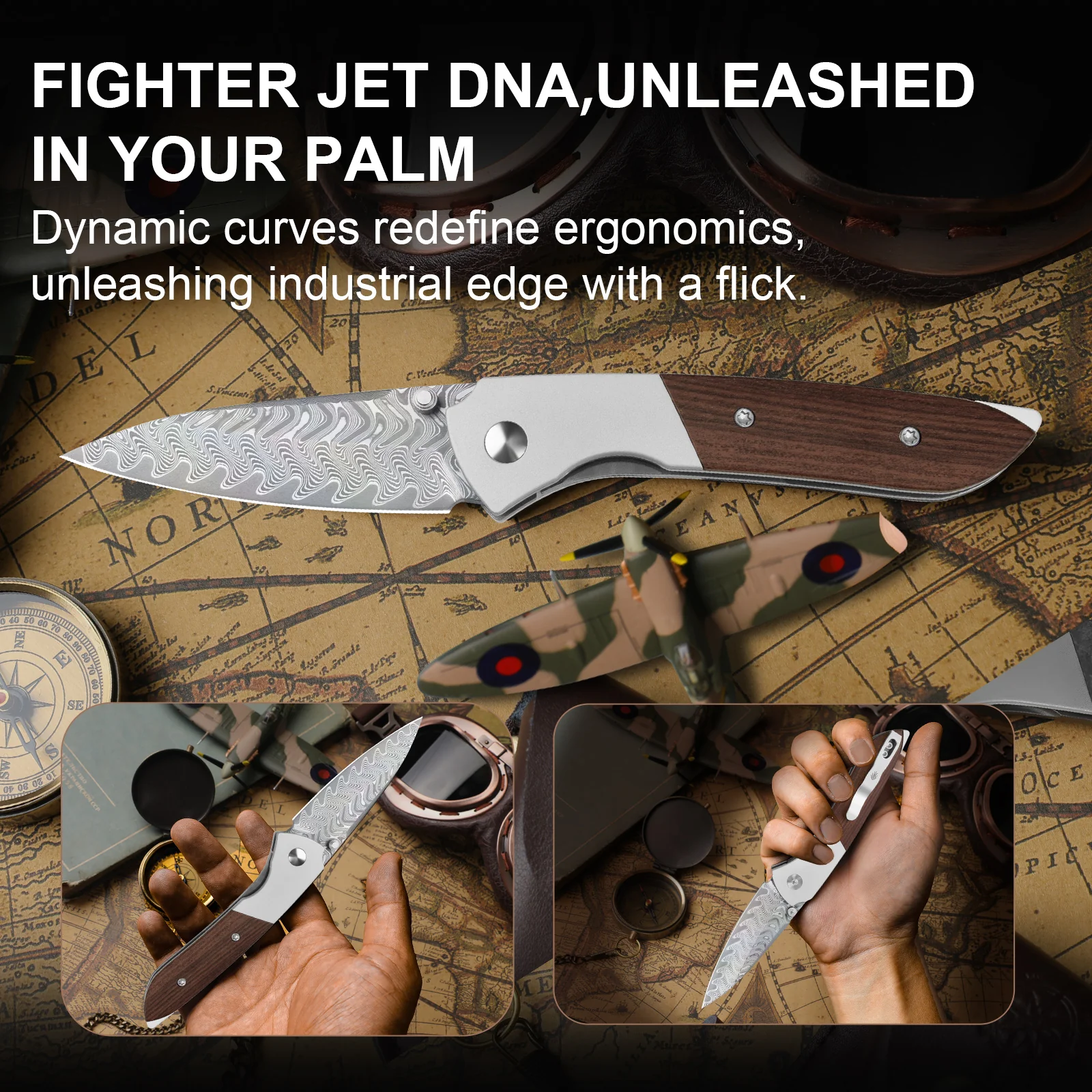 Spitfire | Vibrant Acid.Washed Finish | Damascus Steel | Aluminum & Mkuruti Wood | KizerV™ 3690A4 - Image 13