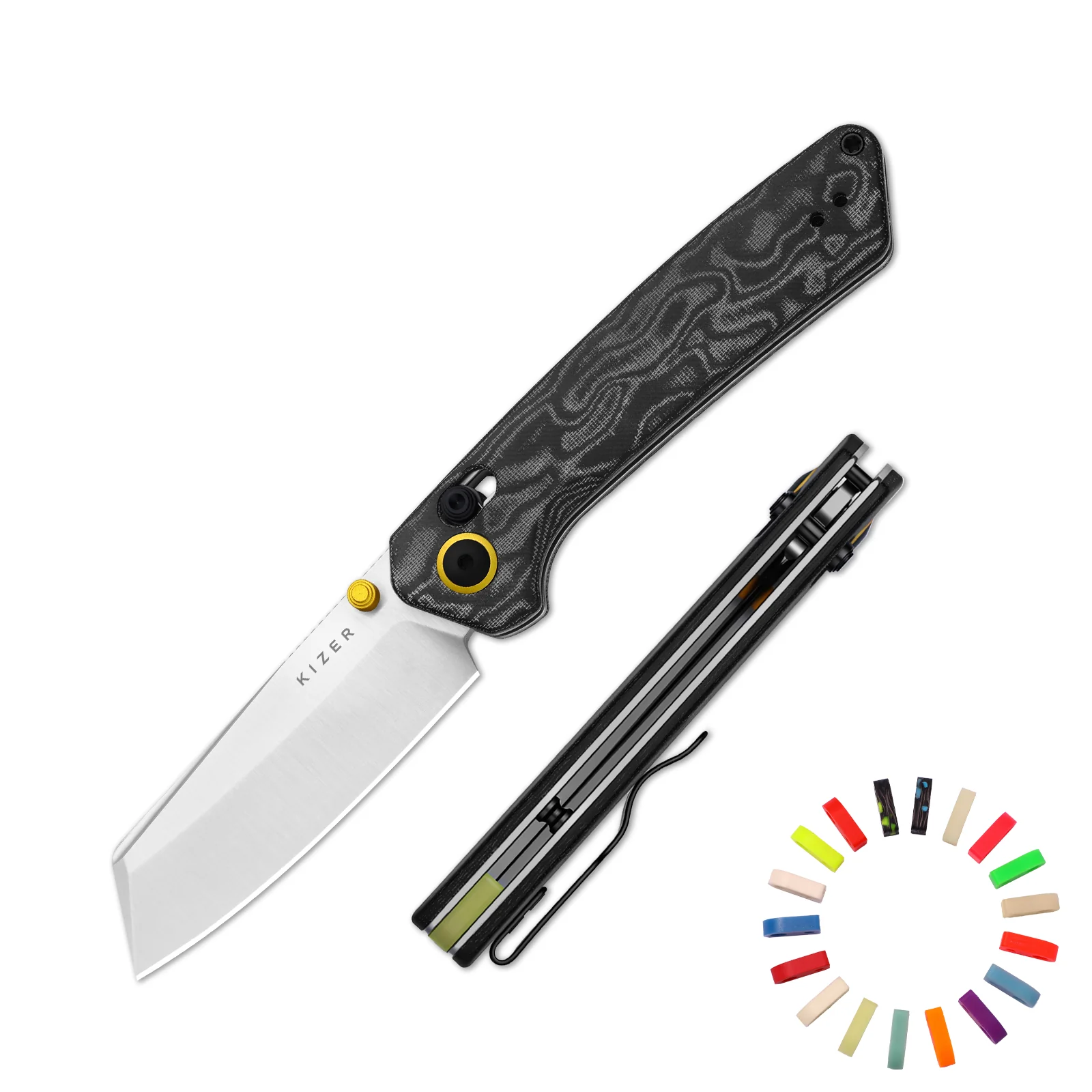Madrac | Kizer Clutch Lock™ | GID | Micarta With Vortex Pattern | KizerV™ 3693PR2 - Image 2