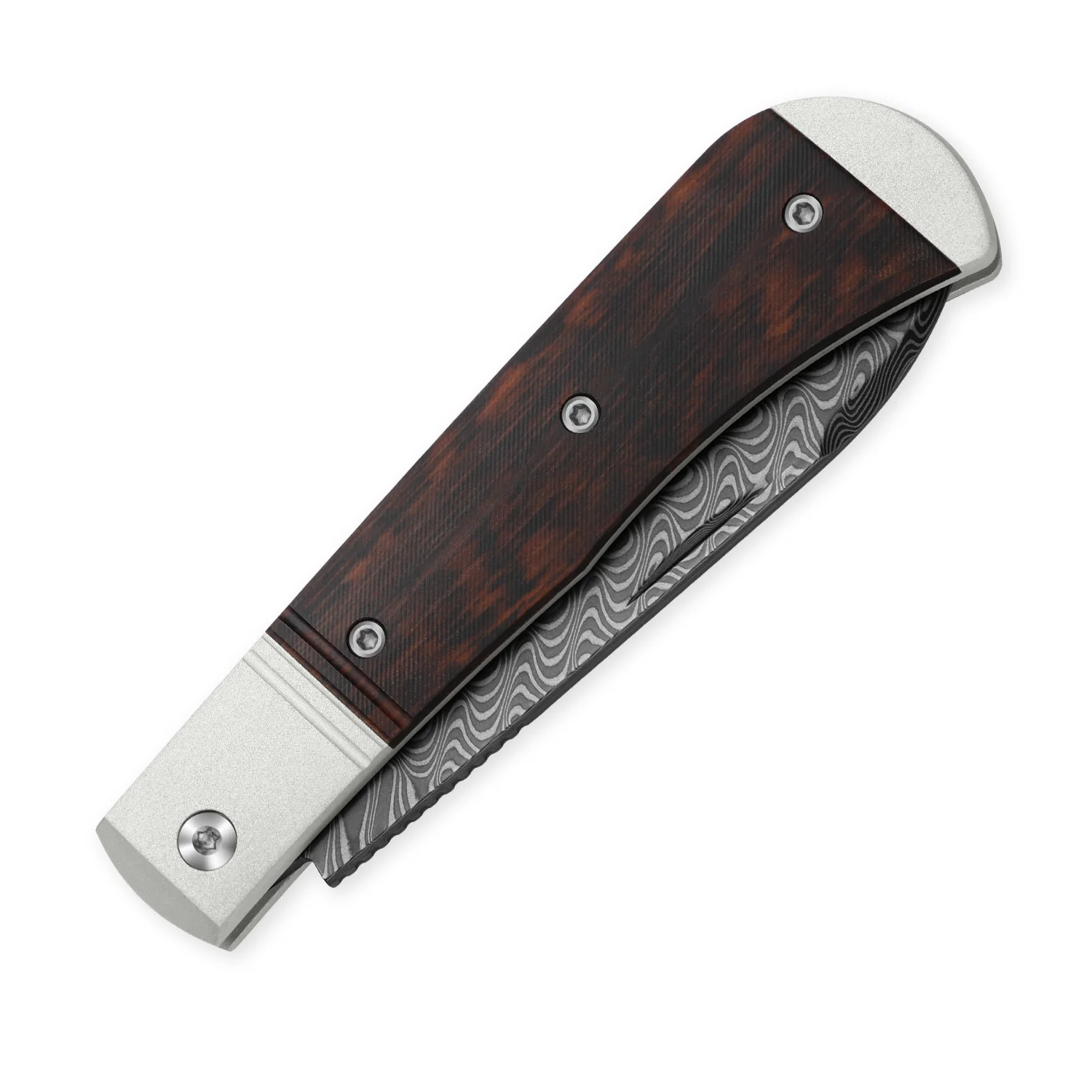 Trestle D | Acid-washed Damascus | Aluminum & Leopardwood | Slip Joint | KizerV™ 3760A3 - Image 5