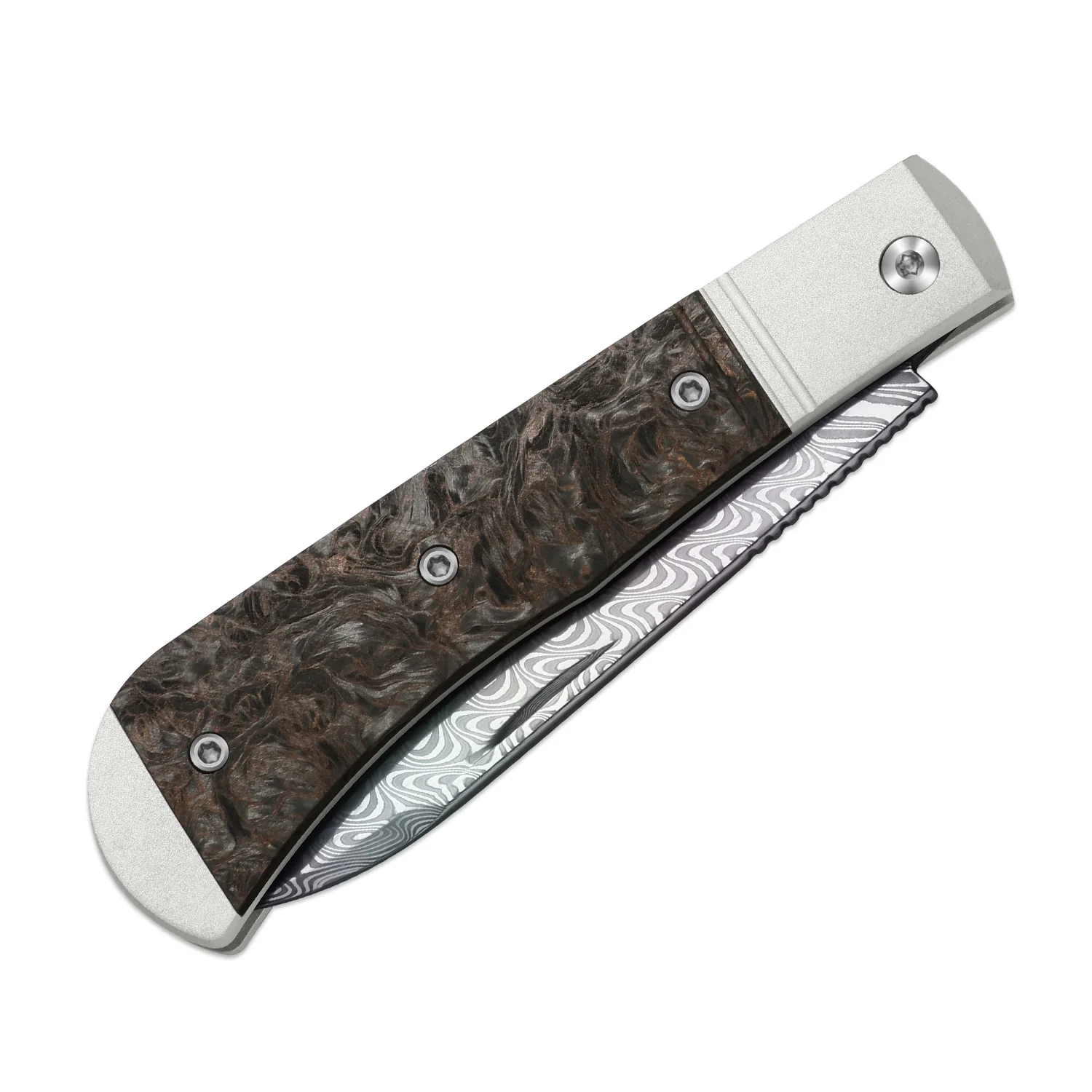 Trestle D With Pac-Bar | Rainbow Damascus | Aluminum & Fat Carbon | Slip Joint | KizerV™ 3760A4 - Image 5