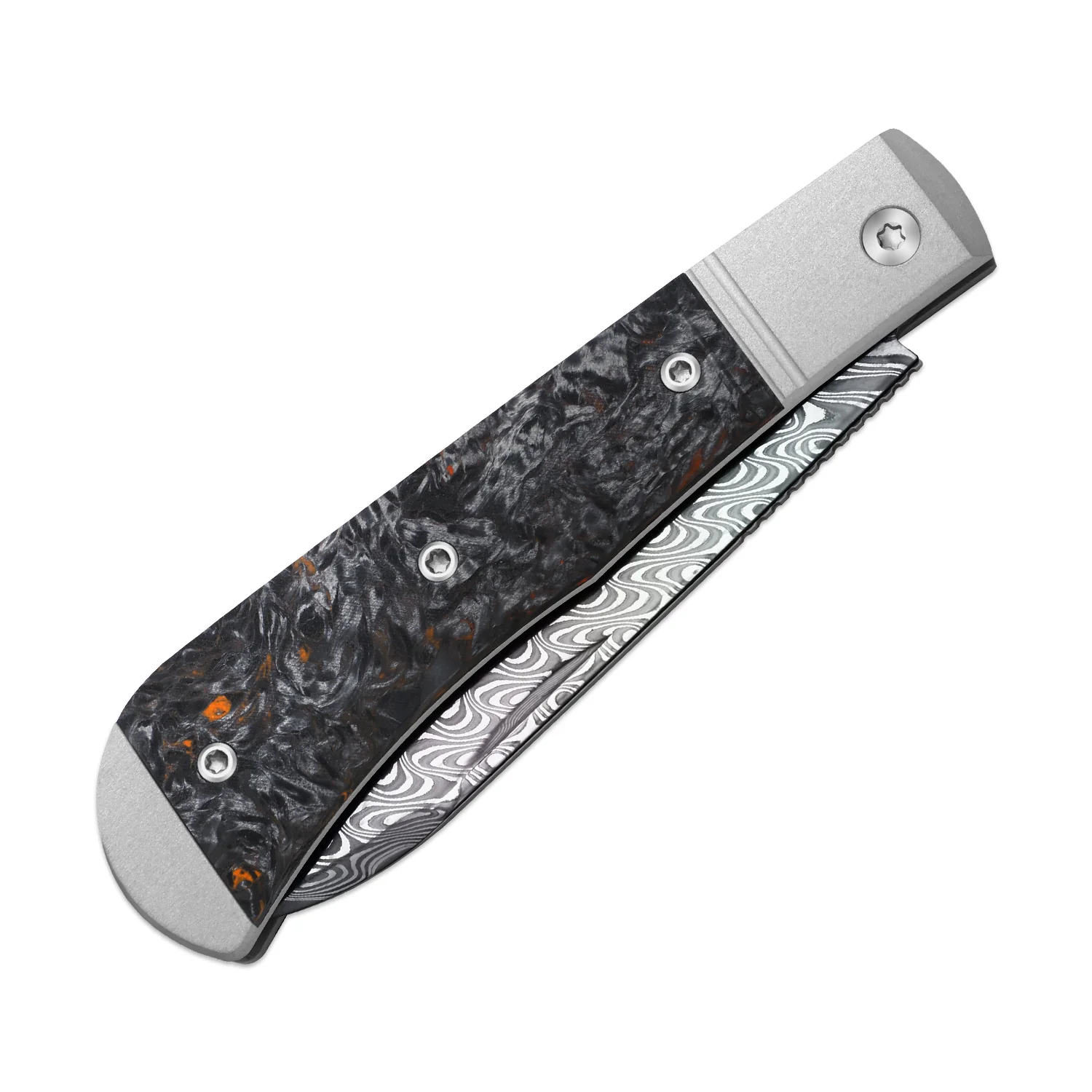 Trestle D With Pac-Bar | Rainbow Damascus | Aluminum & Fat Carbon | Slip Joint | KizerV™ 3760A6 - Image 4