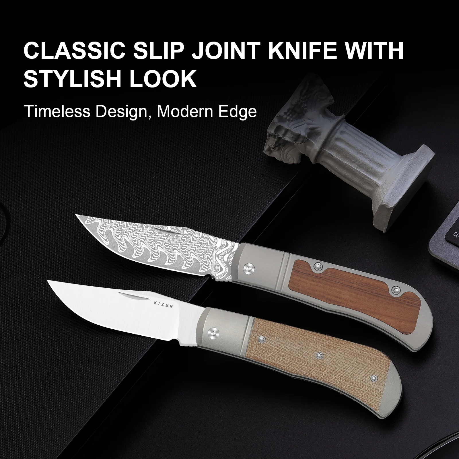 Trestle | 14C28N | Titanium & Micarta | KizerV™ 3761A1 - Image 11