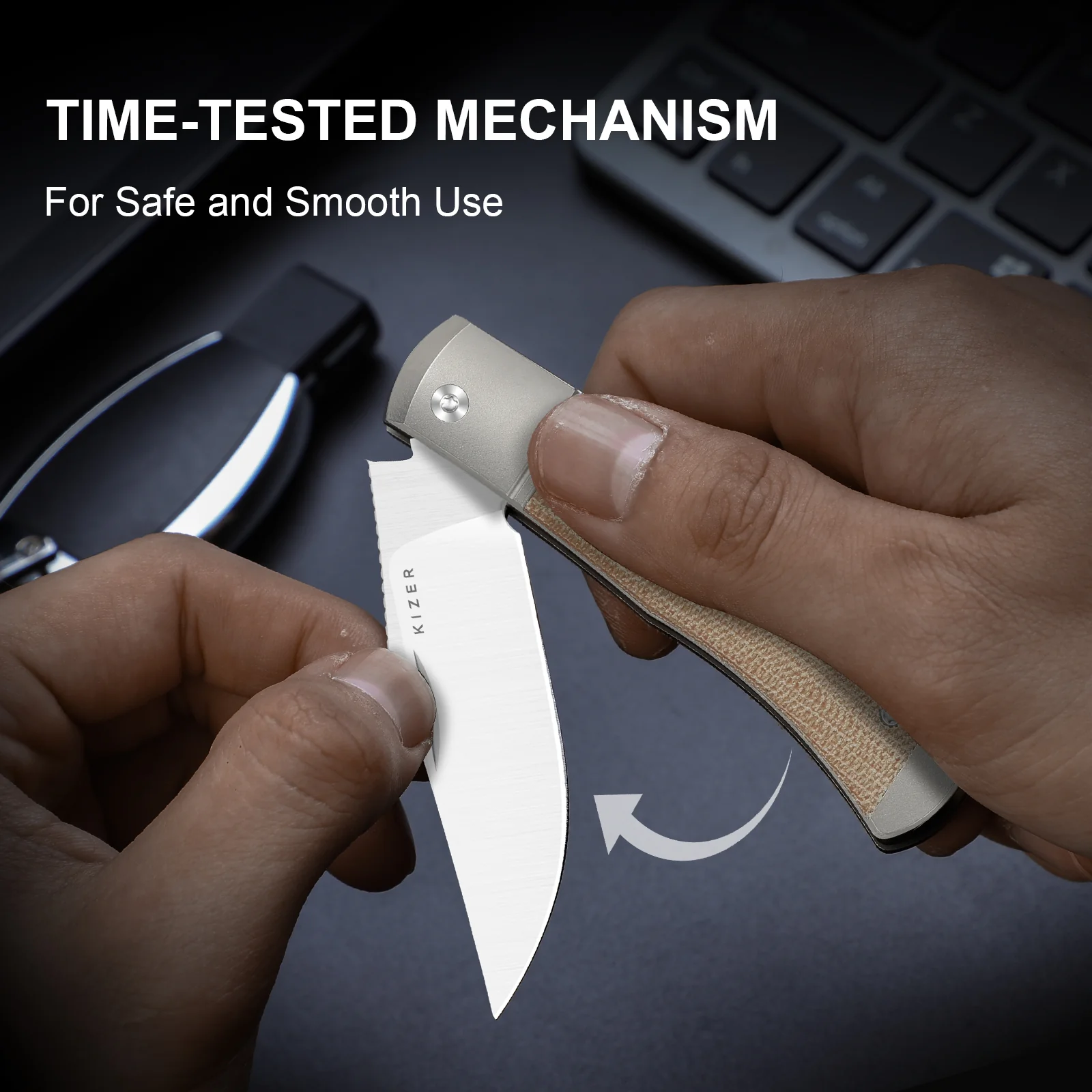 Trestle | 14C28N | Titanium & Micarta | KizerV™ 3761A1 - Image 14