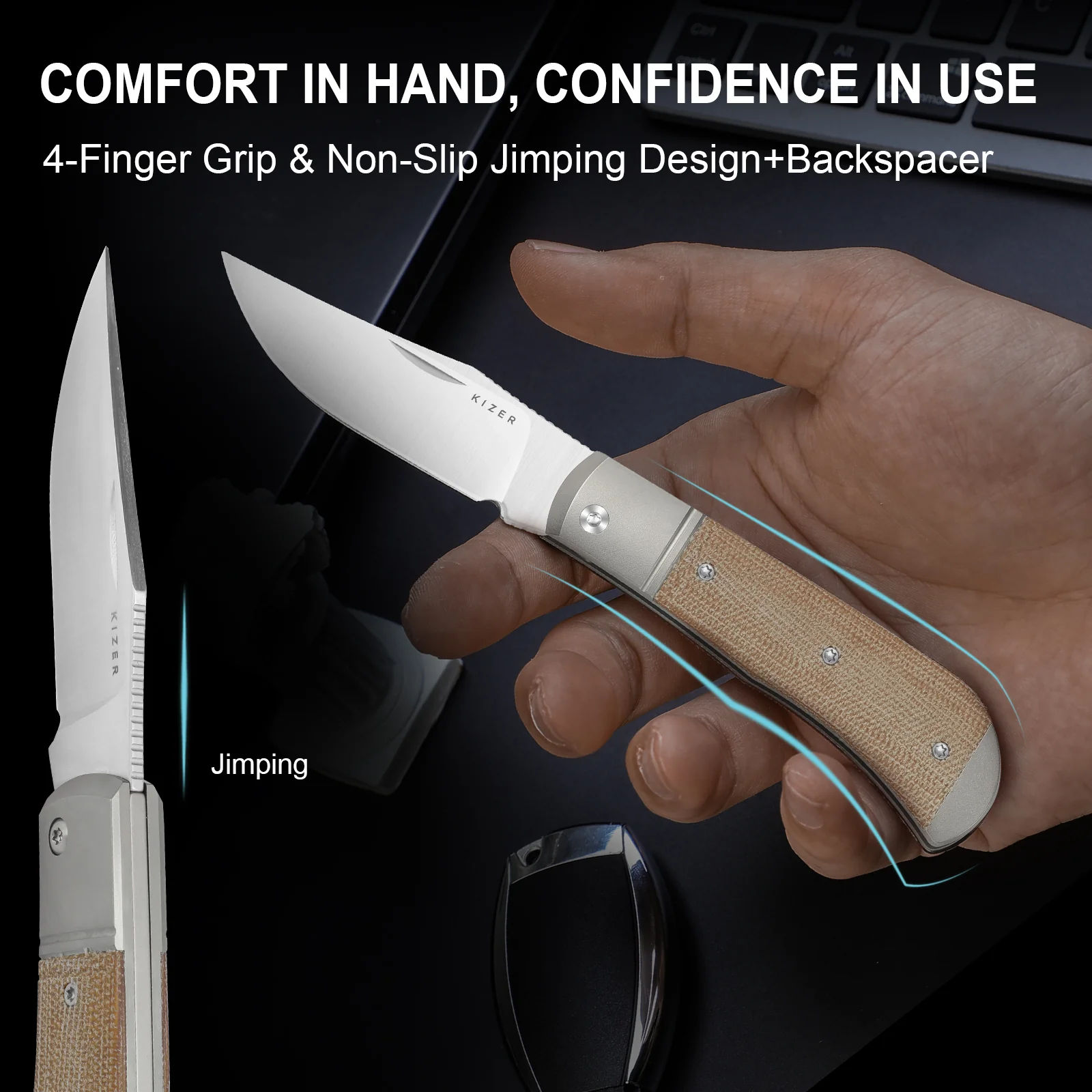 Trestle | 14C28N | Titanium & Micarta | KizerV™ 3761A1 - Image 16
