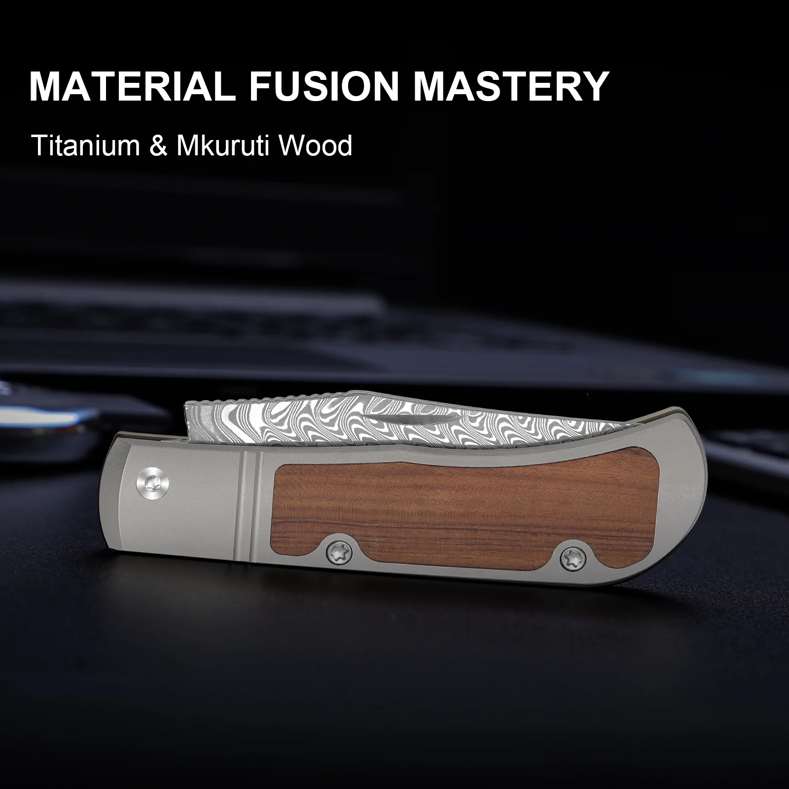 Trestle | Damascus | Titanium & Mkuruti Wood | KizerV™ 3761A2 - Image 16