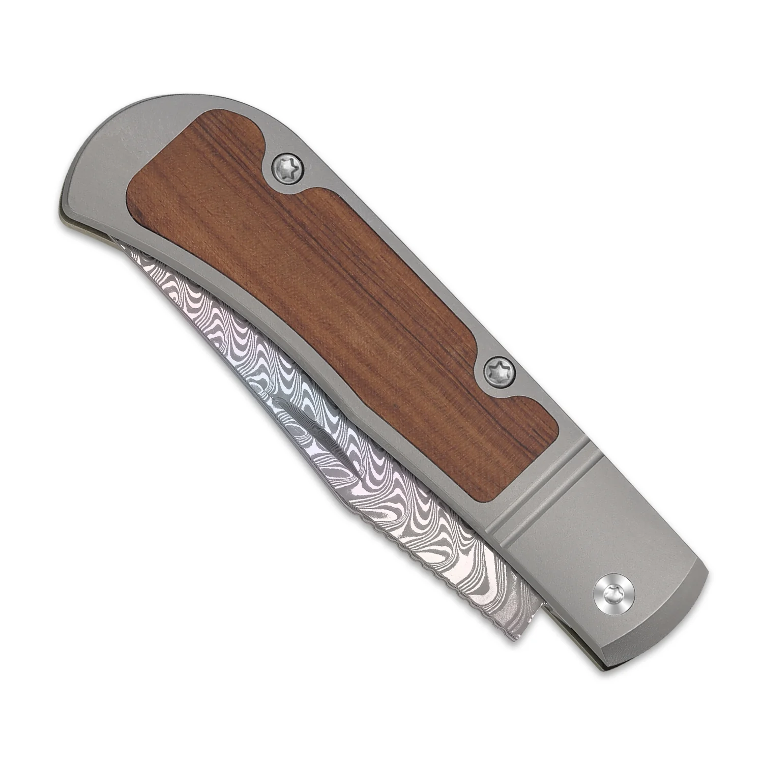Trestle | Rainbow Damascus | Acid.washed | Titanium & Mkuruti Wood | KizerV™ 3761A3 - Image 10