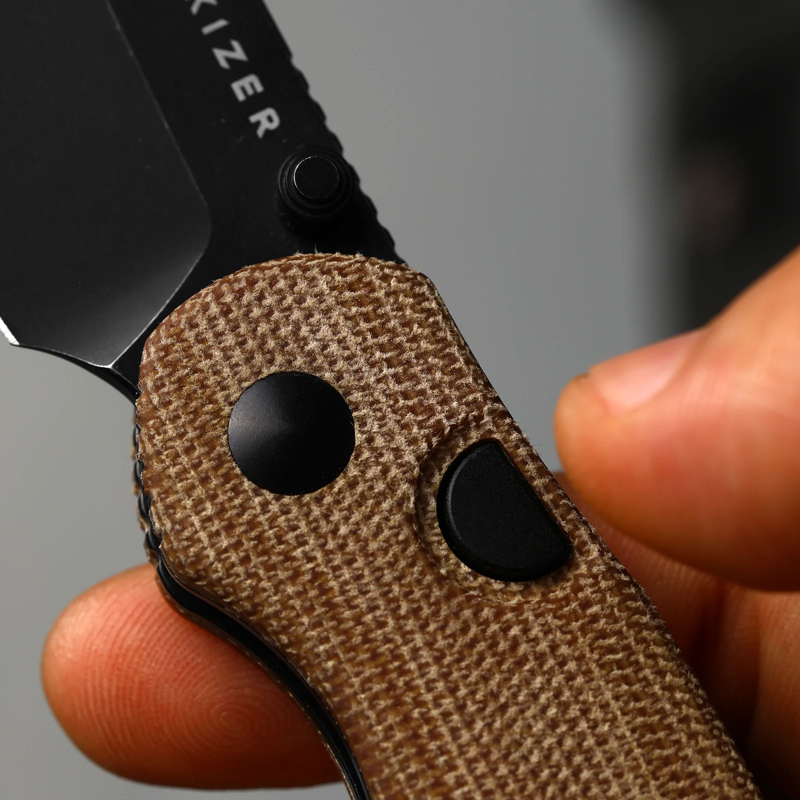 Phoca BD | Kizer Button Liner Lock™ | Black Acid Damascus | Norplex UltreX™ Micarta | KizerV™ 3781BDA3 - Image 14