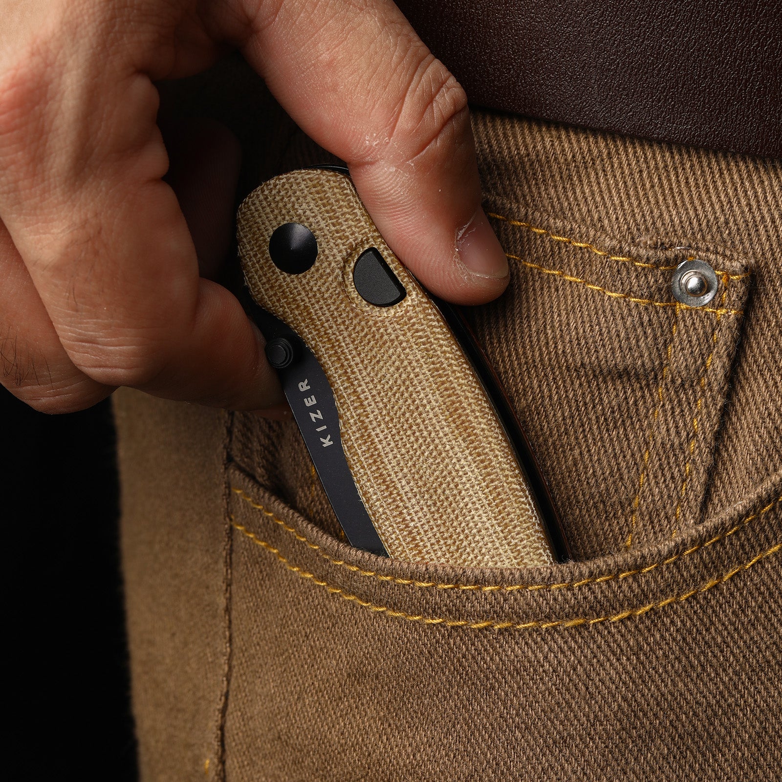 Phoca BD | Kizer Button Liner Lock™ | Black Acid Damascus | Norplex UltreX™ Micarta | KizerV™ 3781BDA3 - Image 18
