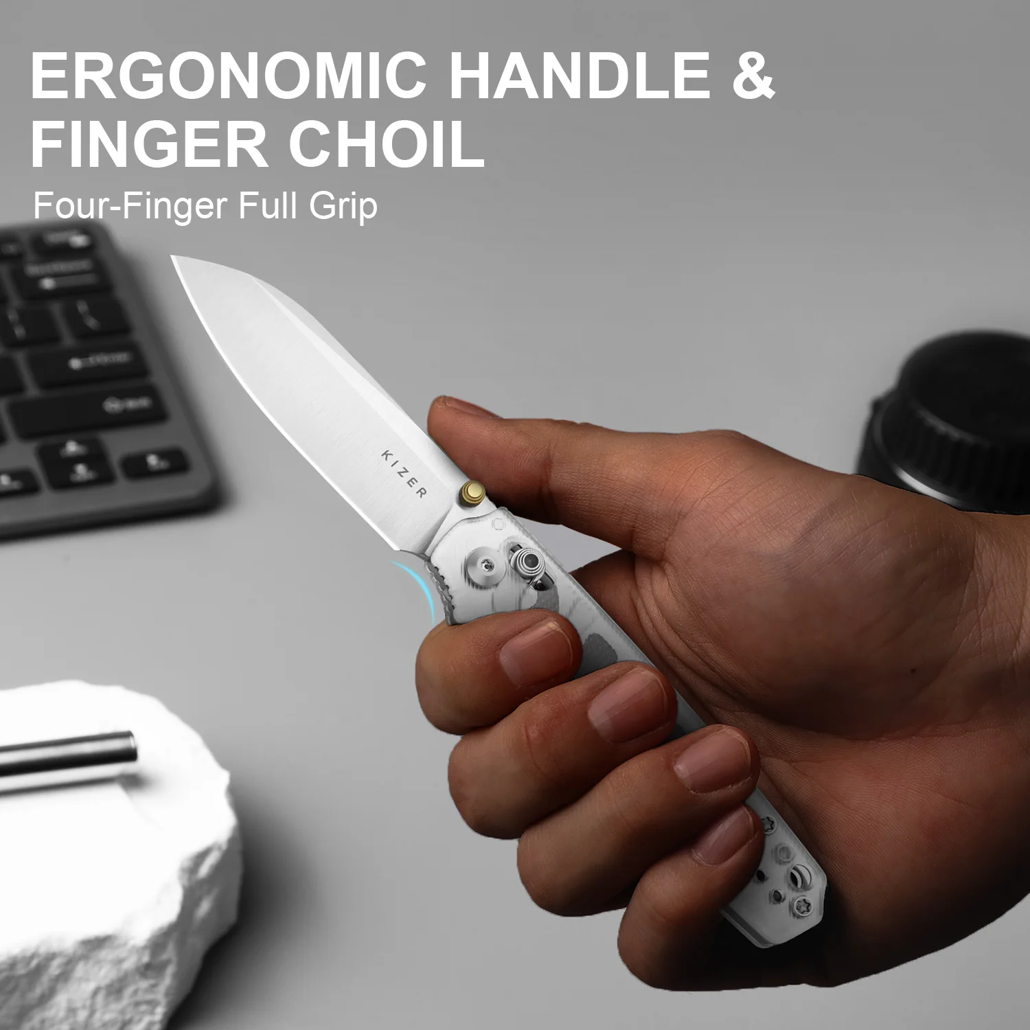 Pokiman CS | Kizer Clutch Lock™ |Sheepsfoot | Four-Finger Full Grip | Clear Acrylic | KizerV™ 3789A5 - Image 10