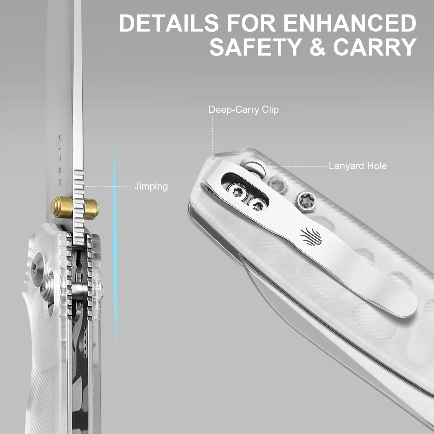 Pokiman CS | Kizer Clutch Lock™ |Sheepsfoot | Four-Finger Full Grip | Clear Acrylic | KizerV™ 3789A5 - Image 16
