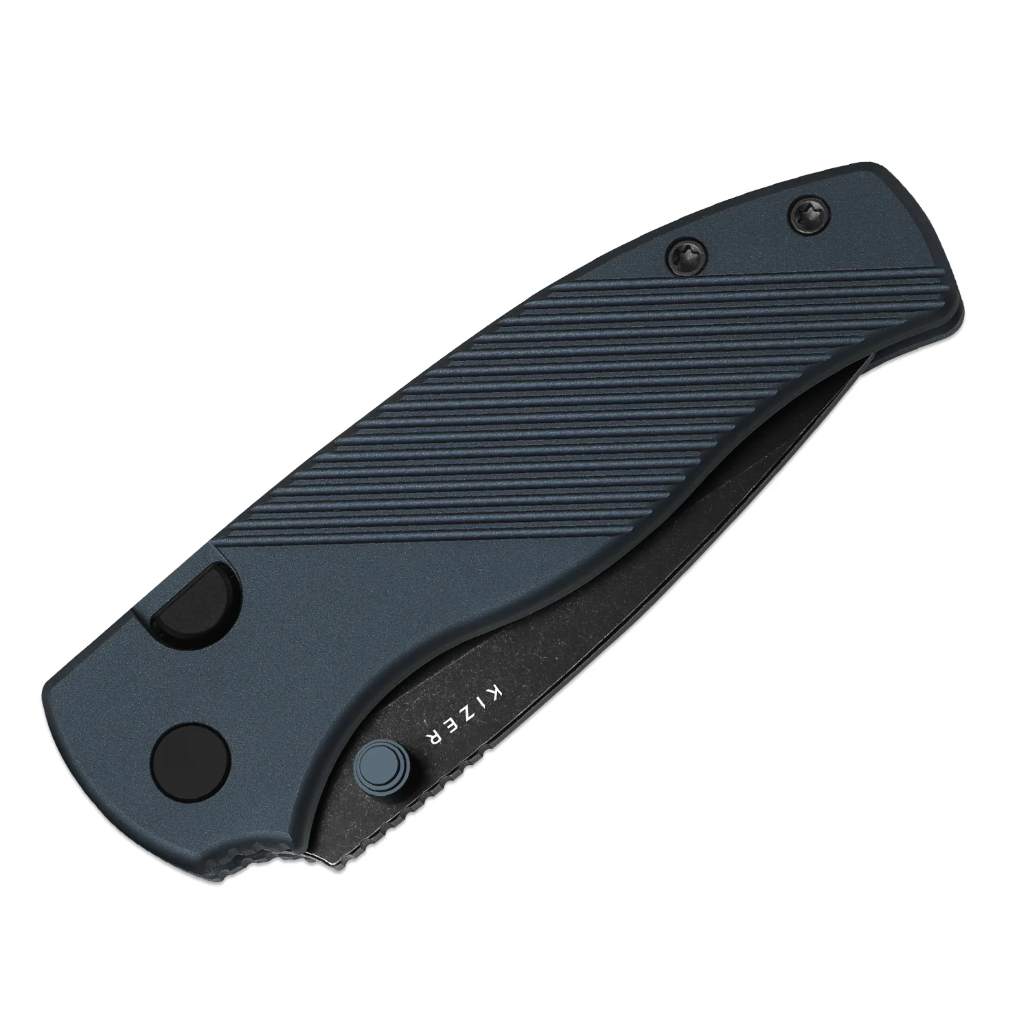 Glaux | Kizer Button Liner Lock™ | Aluminum | Black PVD Coating & Stonewashed | KizerV™ 3801A3 - Image 4