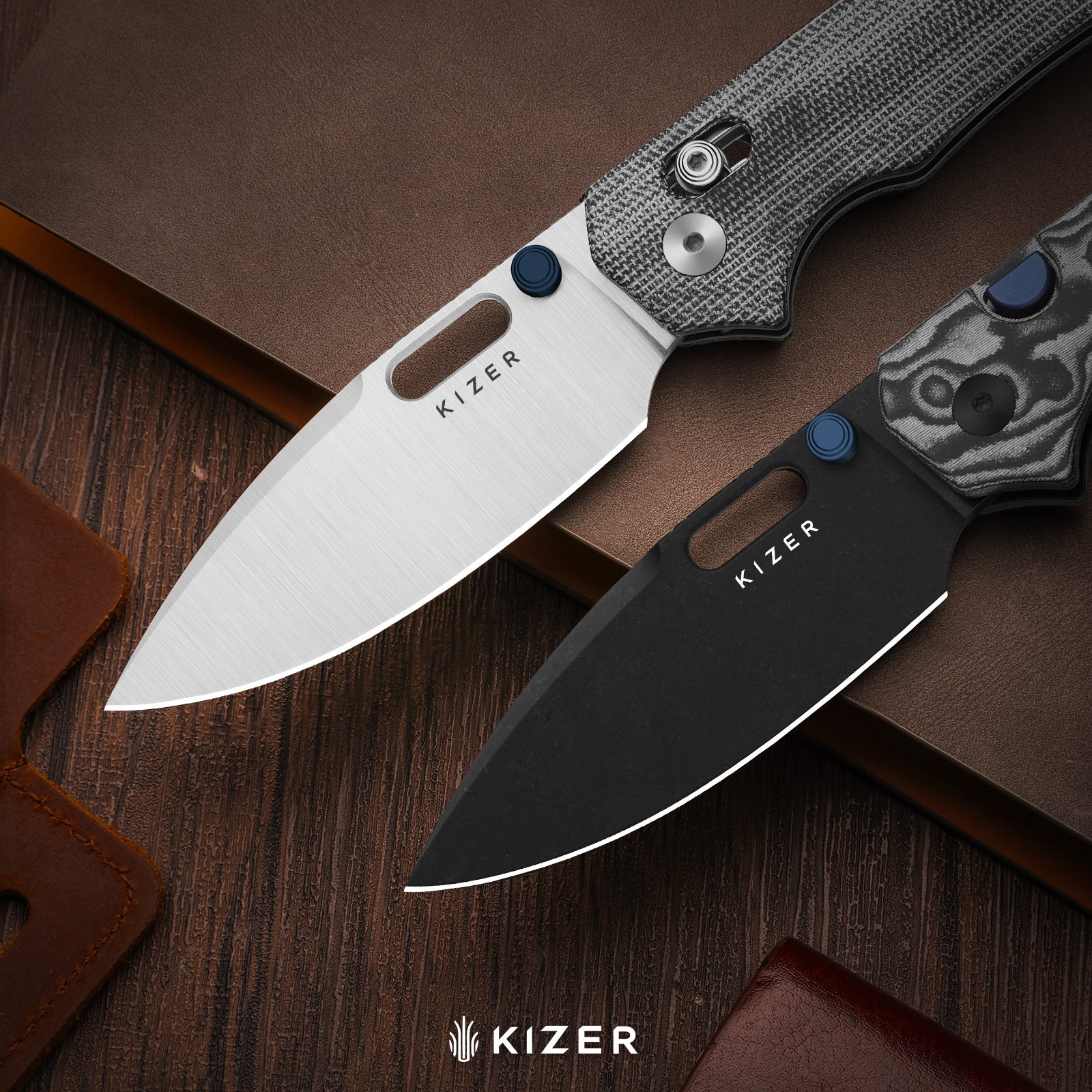 Outposter | Kizer Button Liner Lock™ | Vortex Pattern Micarta  | Nitro-V + PVD Coating & Stonewashed | KizerV™ 3802BDA2 - Image 9