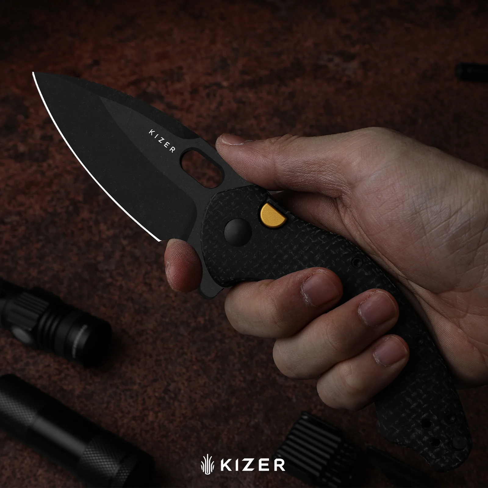 Roach XL | Kizer Button Liner Lock™ | 14C28N | Micarta | KizerV™ 4477BDA2 - Image 14