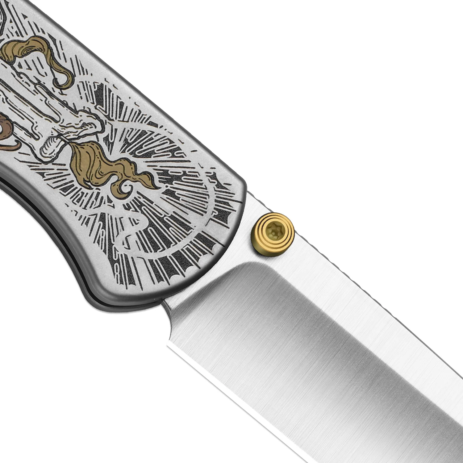 Drop Bear® Zero | Vanax | Hand-brushed | Hollow Grind | Titanium (Laser Engraved with Multi-tone Inlays) | Kizer Button Liner Lock™ | KizerX® 3619BDLA1 - Image 6