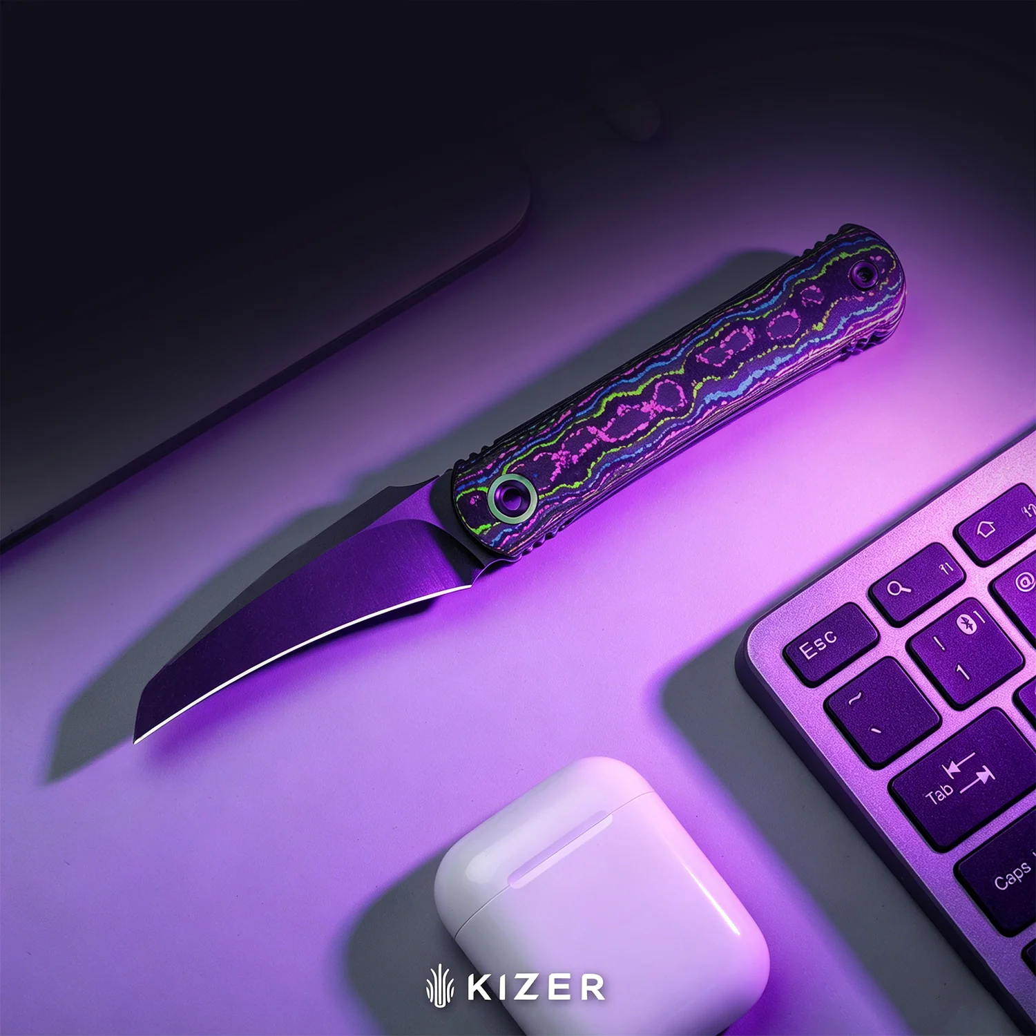 Feist 3 | CPM S90V + Matte DLC Ultra | Hawkbill | UV-Luminescent | Titanium (Matte DLC Ultra) & CamoCarbon Ultimate Warrior | KizerX® 3499.3A3 - Image 16