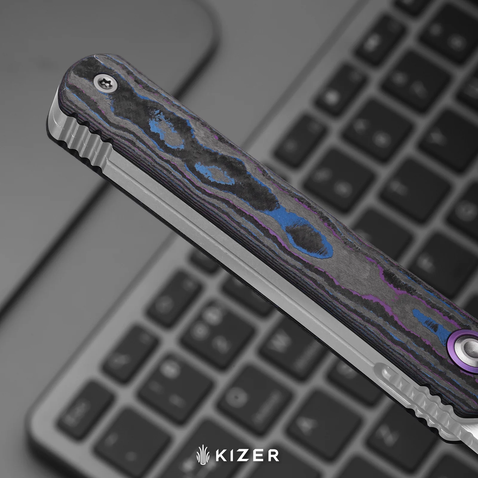 Feist 3 | CPM S90V + Matte DLC Ultra | Hawkbill | UV-Luminescent | Titanium (Matte DLC Ultra) & CamoCarbon Ultimate Warrior | KizerX® 3499.3A3 - Image 9