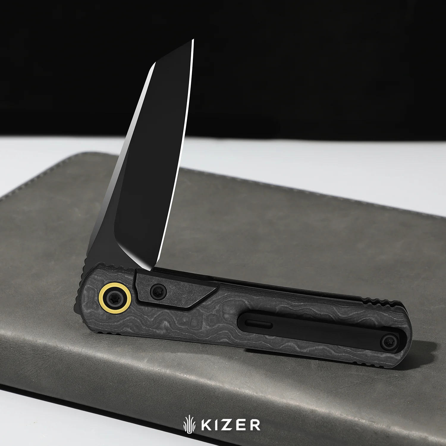 Feist 3 | CPM S90V + Hand-brushed | Titanium & KizerNova™ CF Lava | Reverse Tanto | KizerX® 3499.3A5 - Image 10
