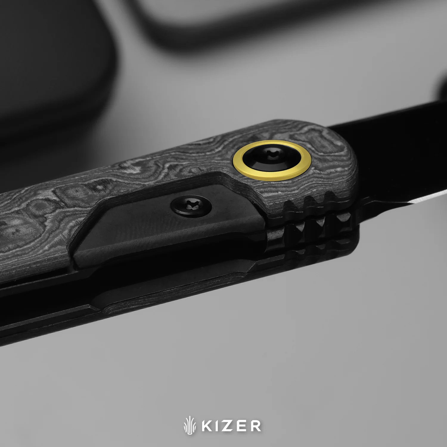 Feist 3 | CPM S90V + Hand-brushed | Titanium & KizerNova™ CF Lava | Reverse Tanto | KizerX® 3499.3A5 - Image 12