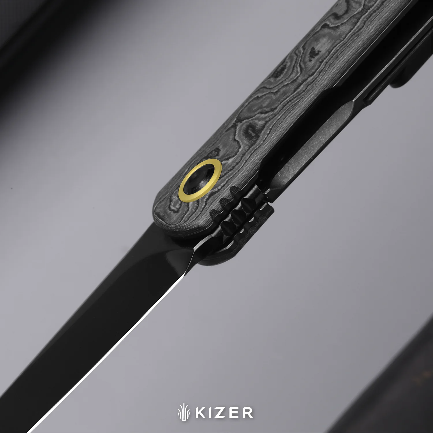 Feist 3 | CPM S90V + Hand-brushed | Titanium & KizerNova™ CF Lava | Reverse Tanto | KizerX® 3499.3A5 - Image 11