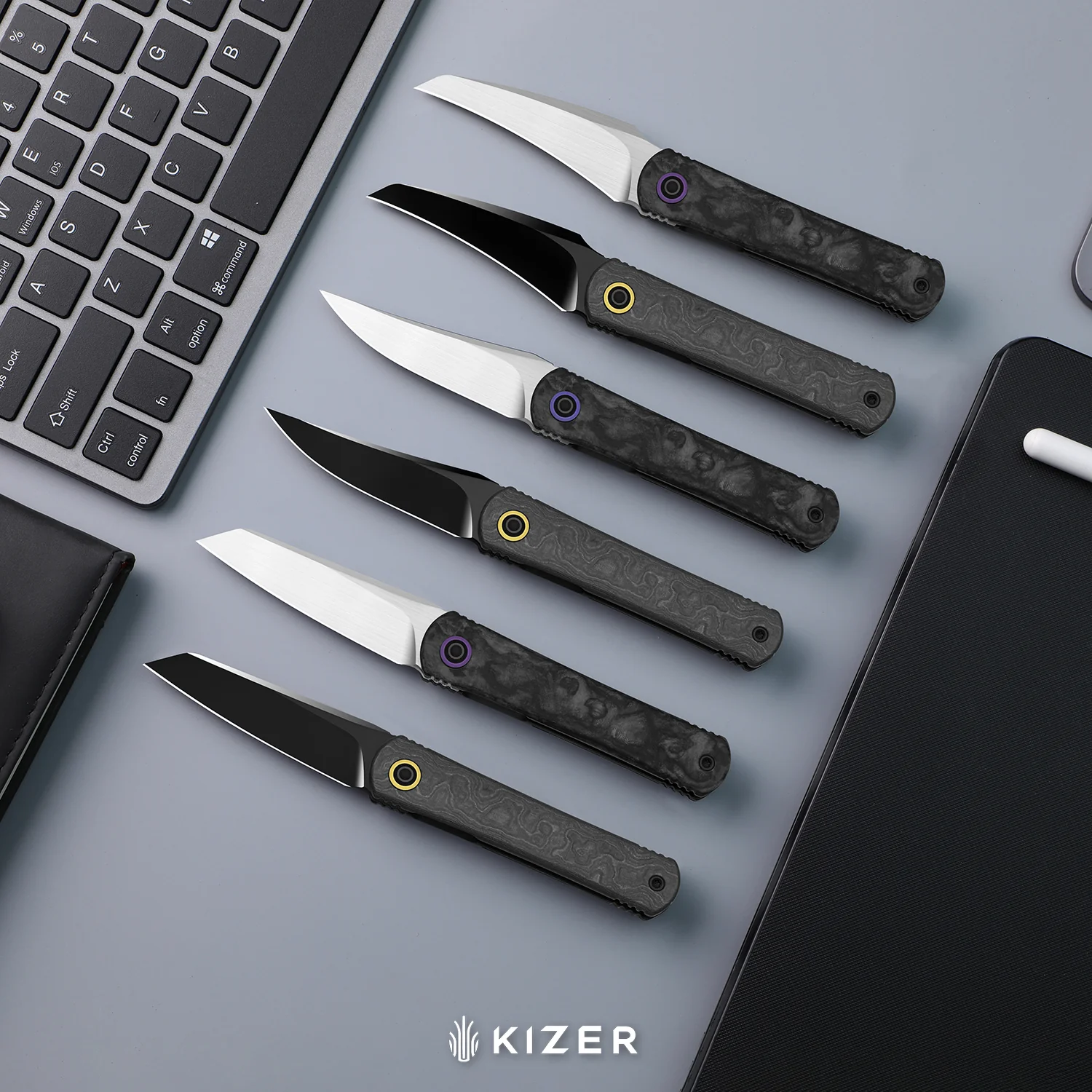 Feist 3 | CPM S90V + Hand-brushed | Titanium & KizerNova™ CF Lava | Reverse Tanto | KizerX® 3499.3A5 - Image 7